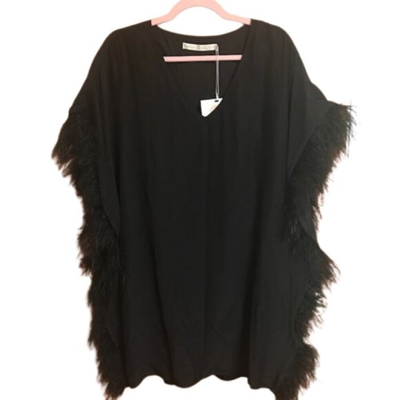 NWT Marie Oliver Women's Maura Feather V-Neck Dress 100% Silk - Black - Picture 4 of 10